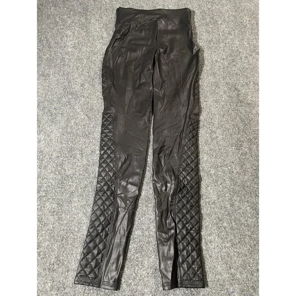 Spanx Leggings Womens XS Black Faux Leather Moto Quilted High Rise Shaping - Picture 7 of 11